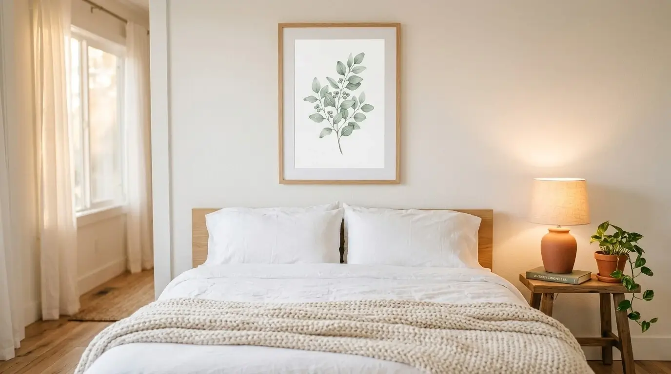 Cuadro botánico en dormitorio